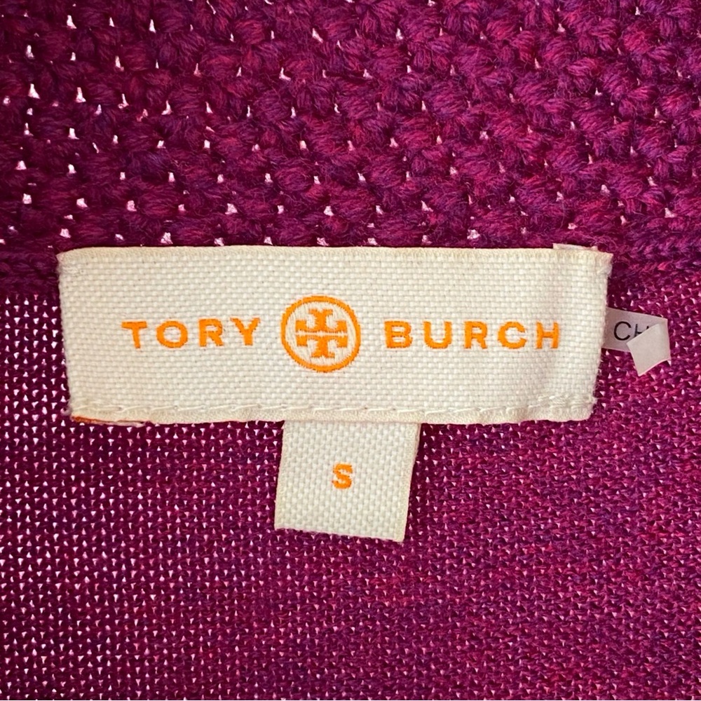 TORY BURCH LIZZIE MAGENTA DARK PURPLE MERINO WOOL KNIT TUNIC SWEATER - Picture 6 of 9